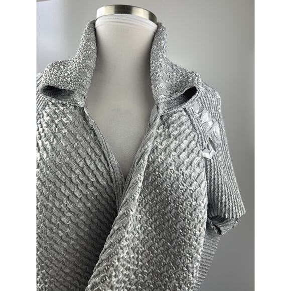 Candiss Cole Art-To-Wear Jacket Silver Crinkle Open Front One Size Quiet Luxury - Picture 14 of 16